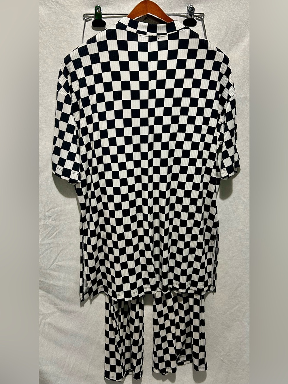 Dressed in Lala Lex Ribbed Checkerboard Two-Piece Set Black White Small - Picture 3 of 11